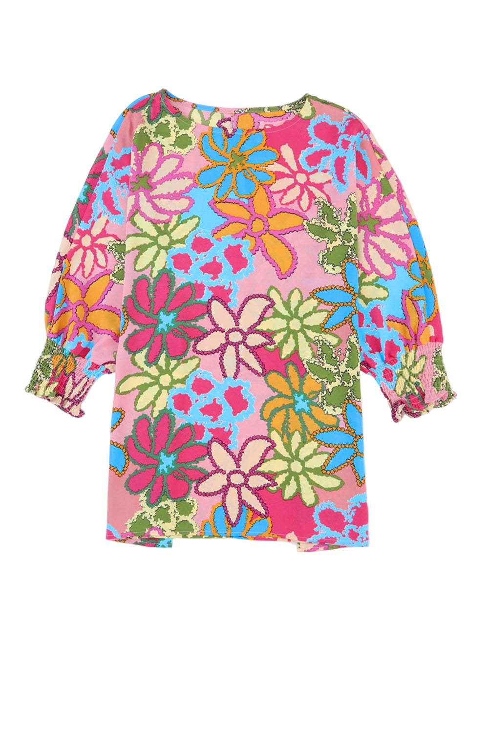 Pink Floral Print Bracelet Sleeve Blouse - Eloy Royal