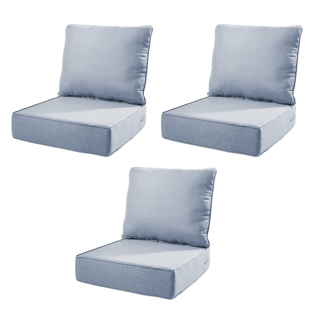 6' Thicker Outdoor Chair Cushion 3 Sets-24'x22'x6' Waterproof Patio Furniture Cushions with Removable Cover 28D High Density Sponge Filling Thicken Outdoor Patio Cushions-Baby Blue