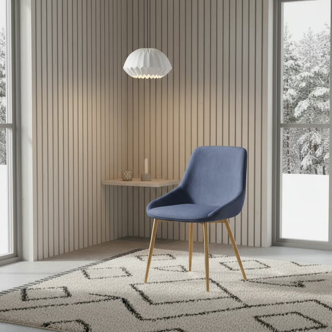 Dihli Blue Velvet Dining Accent Chair with Gold Metal Legs