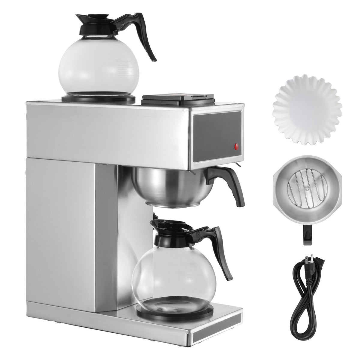 Commercial Drip Coffee Maker, 12 Cups Coffee-Maker Machine with 2 Glass Carafes and 2 Decanter Warmer Plates, Stainless Steel Drip Style Coffee Brewer, for Restaurant, Office, Coffee Shop & Home