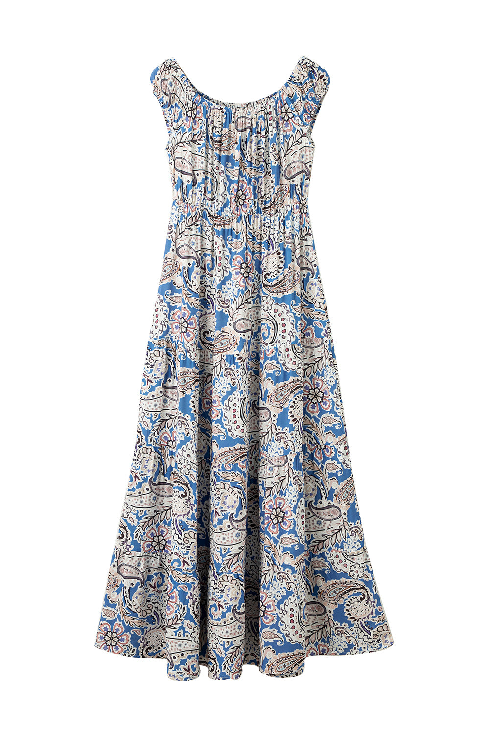 Blue Boho Paisley Print Off Shoulder Maxi Dress - Eloy Royal