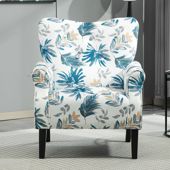 Mid-Century Modern Wingback Accent Chair, Upholstered Fabric Armchair with Sturdy Wood Legs, High-Back Padded Club Chair for Living Room Bedroom Office