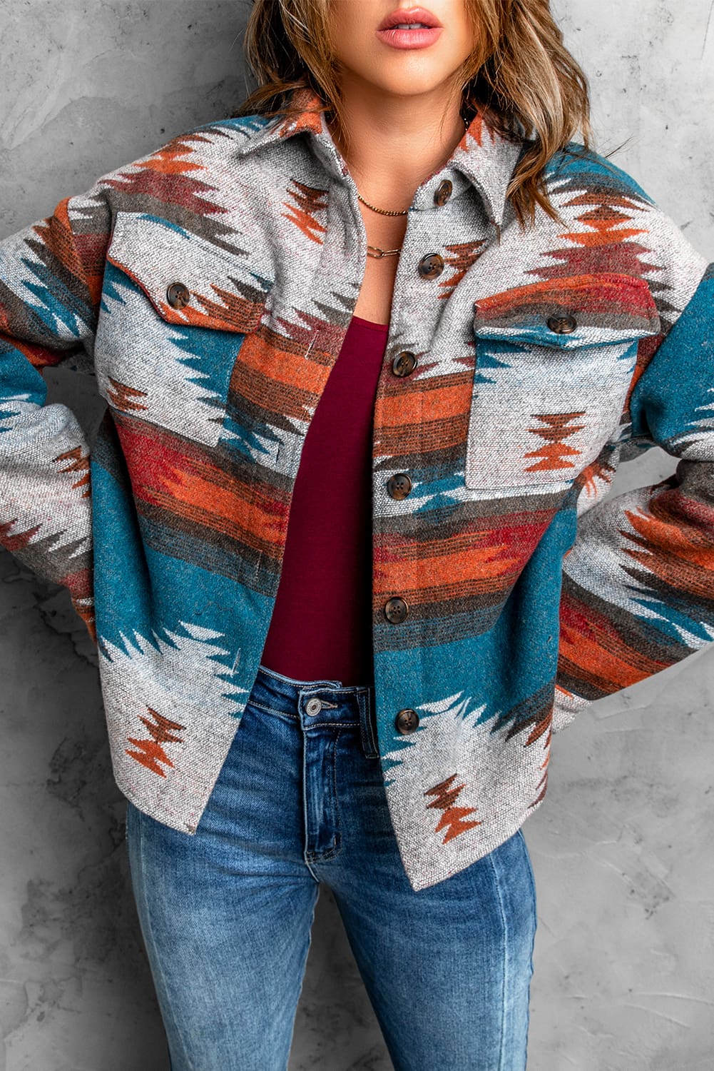 Multicolor Aztec Patch Pocket Buttons Front Jacket - Eloy Royal