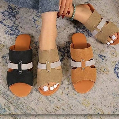 New Fish Mouth Sandals With Belt Buckle Design Summer Beach Shoes For Women Fashion Casual Low Heel Flat Slides Slippers - Eloy Royal