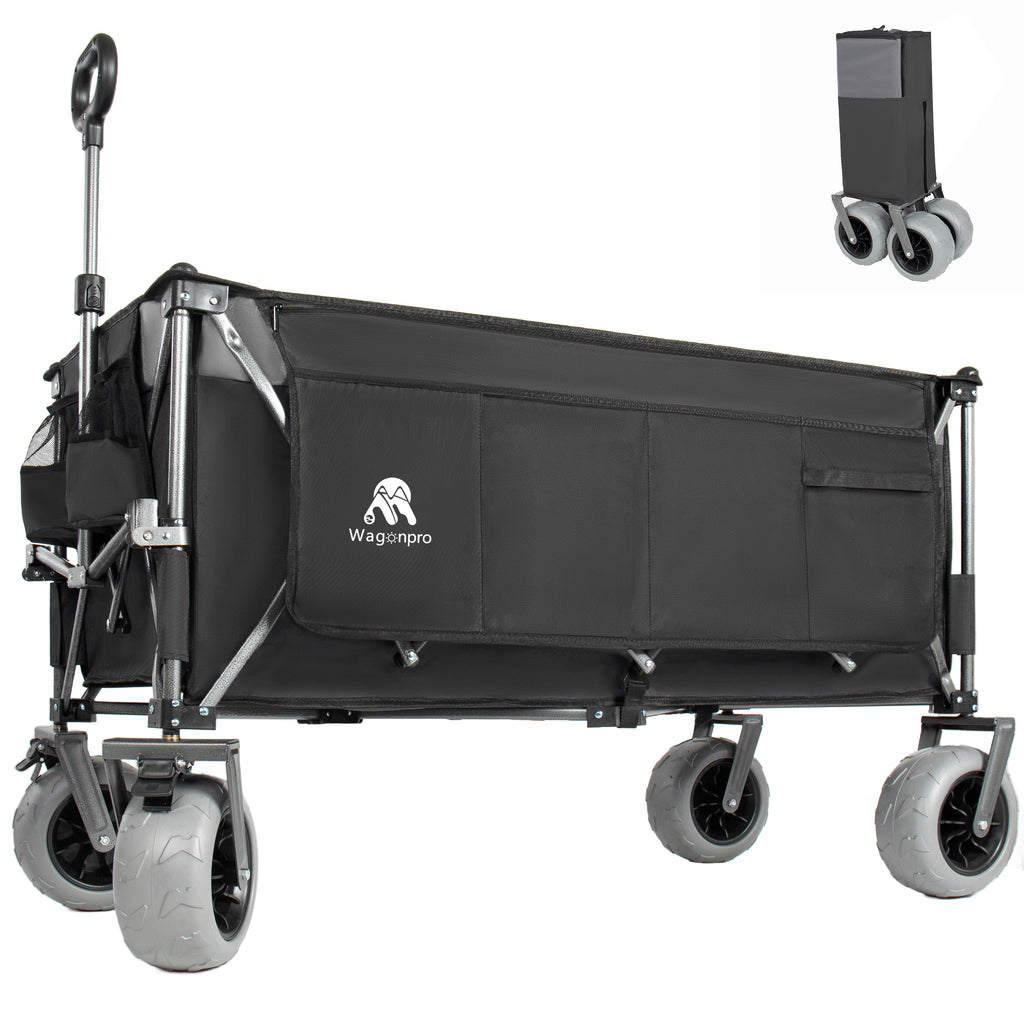 52-inch Extended Heavy-Duty Foldable Utility Wagon, 560lbs, Patented Ultra-Stable Frame, 1:6 Space-Saving Fold, Portable and Collapsible for Beach, Sports, and Garden Use, Black+Gray