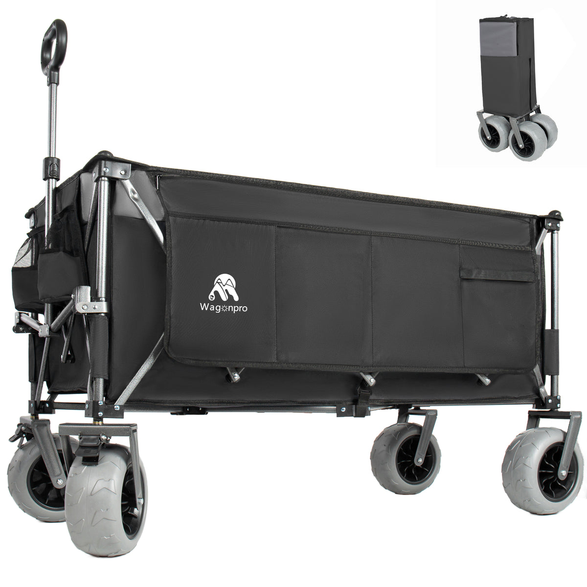 52-inch Extended Heavy-Duty Foldable Utility Wagon, 560lbs, Patented Ultra-Stable Frame, 1:6 Space-Saving Fold, Portable and Collapsible for Beach, Sports, and Garden Use, Black+Gray