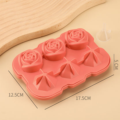 6-piece Diamond Rose Ice Tray Edible Silicon Ice Cube Mold