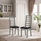 Grey Metal Dining Chairs Set of 2 with Steel Legs and PU Leather Seats, High Back Armless Design for Kitchen or Living Room - Eloy Royal