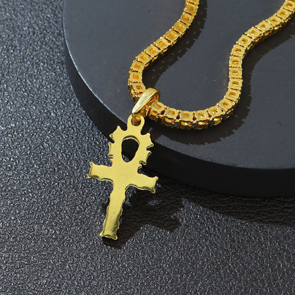 Men's Cross Pendant Single Row Diamond Necklace