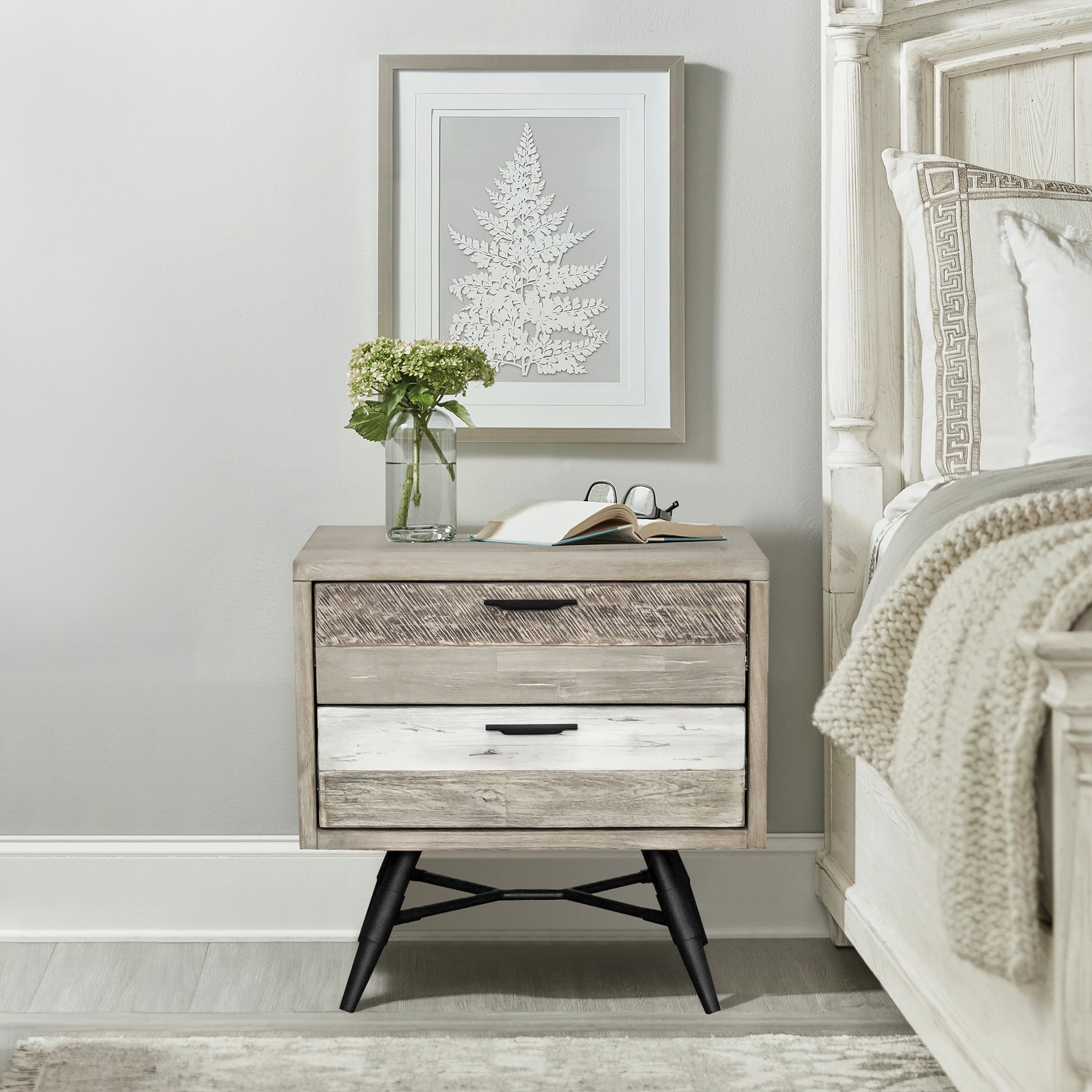 Bridges 2 Drawer Nightstand in Two Tone Acacia Wood