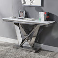 Glam Style Modern Sofa Table 1pc Stainless Steel Rectangular V-Shape Pedestal Base 18mm Faux Marble On Top Metal Structure Chroma Finish Coffee Table-Not Included