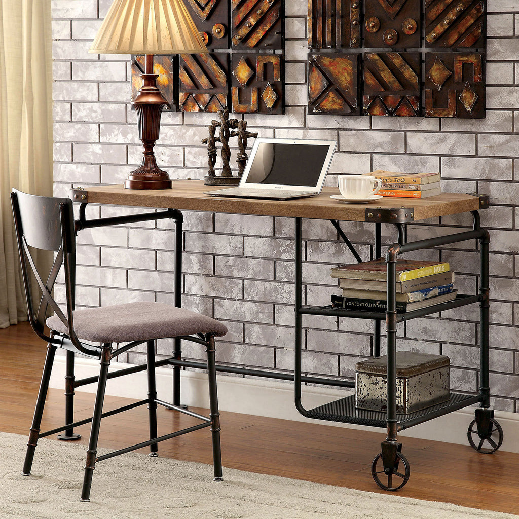 Industrial Style 1pc Desk Open Shelves Caster Accent Antique Black Finish Office Room Furniture