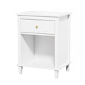 26.77''H White Wooden Nightstand with One Drawer and Shelf, Golden Handle, MDF Construction for Kids and Adults