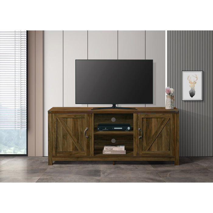 Farmhouse Style 59 in. Wood TV Stand Media Console with Paper Lamination, 2 Shelves, 2 Cabinet Entertainment Unit for TVs up to 55'-65', Columbia Oak