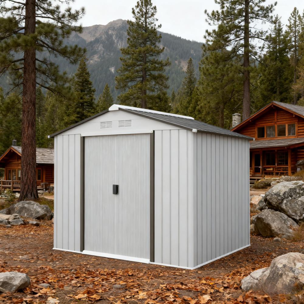 Garden Shed  white Garden Storage Shed with Foundation Kit, 4 Vents and 2 Easy Sliding Doors for Backyard, Patio, Garage, Lawn