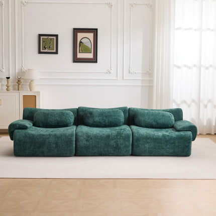 Compression Wave Sofa, Convertible Floor Sofa Bed, DIY Boneless Modular Sectional Sofa, No Assembly Required, Faux Rabbit Velvet Fabric, 1 Side Seat, 1 Middle Section,Seat,DARK-GREEN.