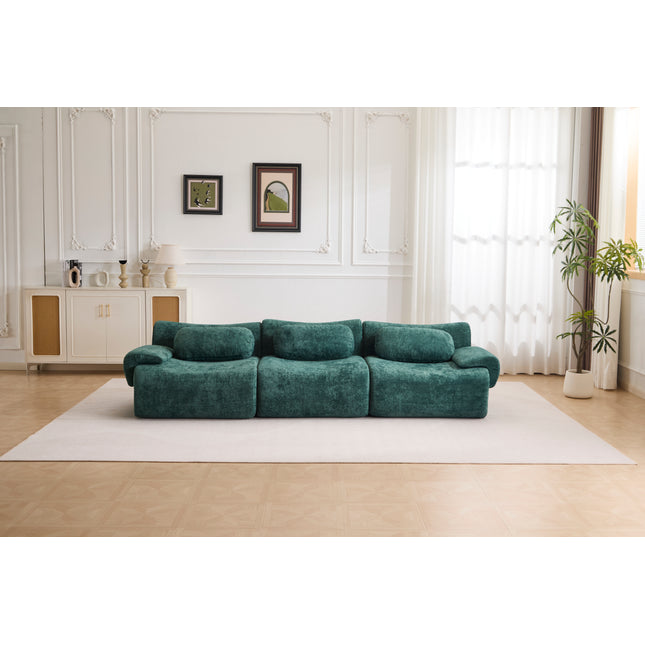 Compression Wave Sofa, Convertible Floor Sofa Bed, DIY Boneless Modular Sectional Sofa, No Assembly Required, Faux Rabbit Velvet Fabric, 1 Side Seat, 1 Middle Section,Seat,DARK-GREEN.