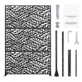 Metal Privacy Screen, 47' W x 72' H, Outdoor Privacy Screens & Panels, Freestanding Outdoor Divider with Stand, 3-Panel Decorative Garden Steel Privacy Fence for Balcony Patio Indoor Room Black