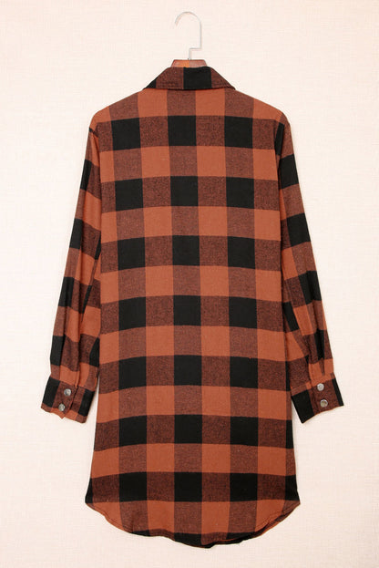 Wholesale Brown & Black Plaid Collared Botton Down Long Shirt Shacket - Eloy Royal