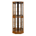 6 Shelf Corner Curio Display Cabinet with Lights, Mirrors and Adjustable Shelves, Oak (E26 light bulb not included)
