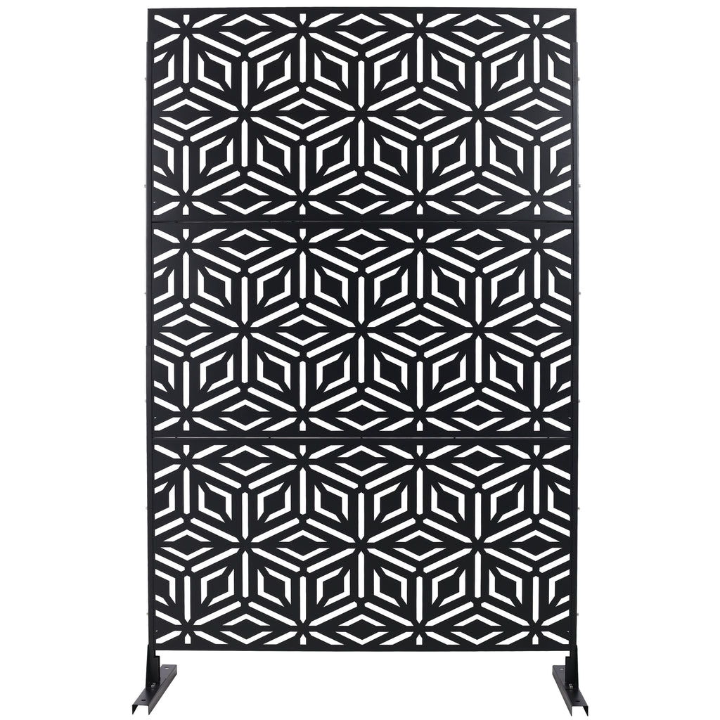 Outdoor & Indoor Privacy Screen Metal Privacy Screen 76' H×48' W, Freestanding Decorative Privacy Screen for Deck Balcony Patio, Privacy Fence Panels for Outside Lawn Garden PS115 BLACK