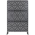 Outdoor & Indoor Privacy Screen Metal Privacy Screen 76' H×48' W, Freestanding Decorative Privacy Screen for Deck Balcony Patio, Privacy Fence Panels for Outside Lawn Garden PS115 BLACK