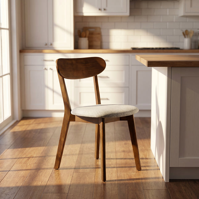 Solid Wood Dining Chairs, Mid Century Modern Dining Chairs with Upholstered,Kitchen Chair with Curved Backrest & Adjustable Foot Pads for Dining Room,Kitchen,Living Room(1PK, Walnut, Gray Cushion)