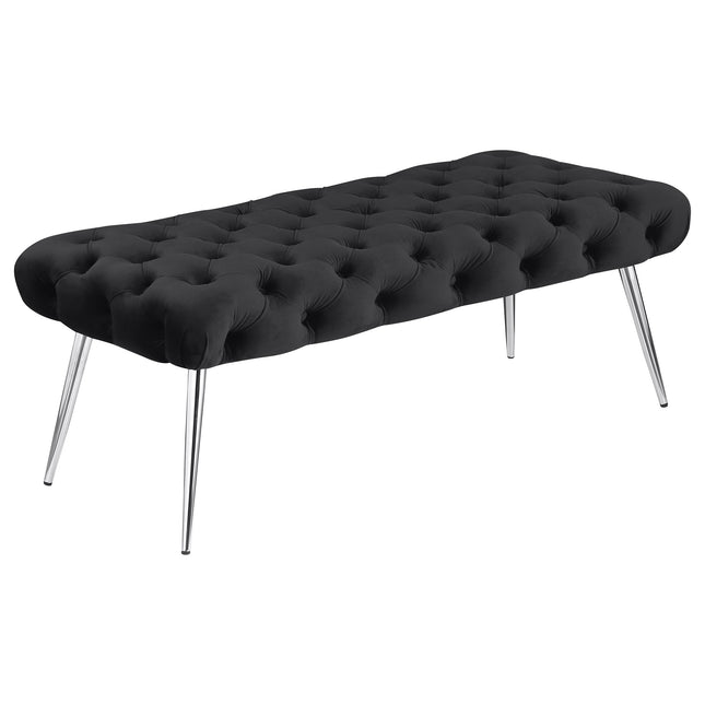Galiano Black Upholstered Tufted Bench with Velvet Fabric and Stainless Steel Legs, 47 inches Wide