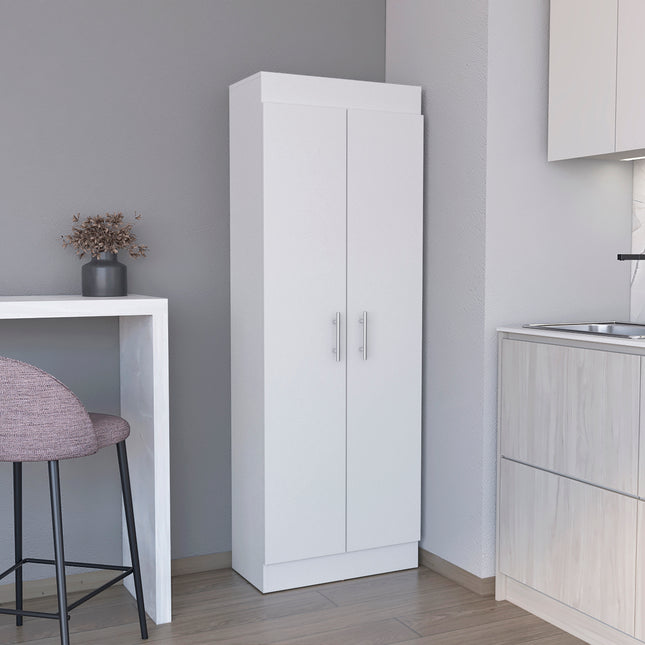Pantry Cabinet 67' H, 5 Internal Shelves, Two Doors, White