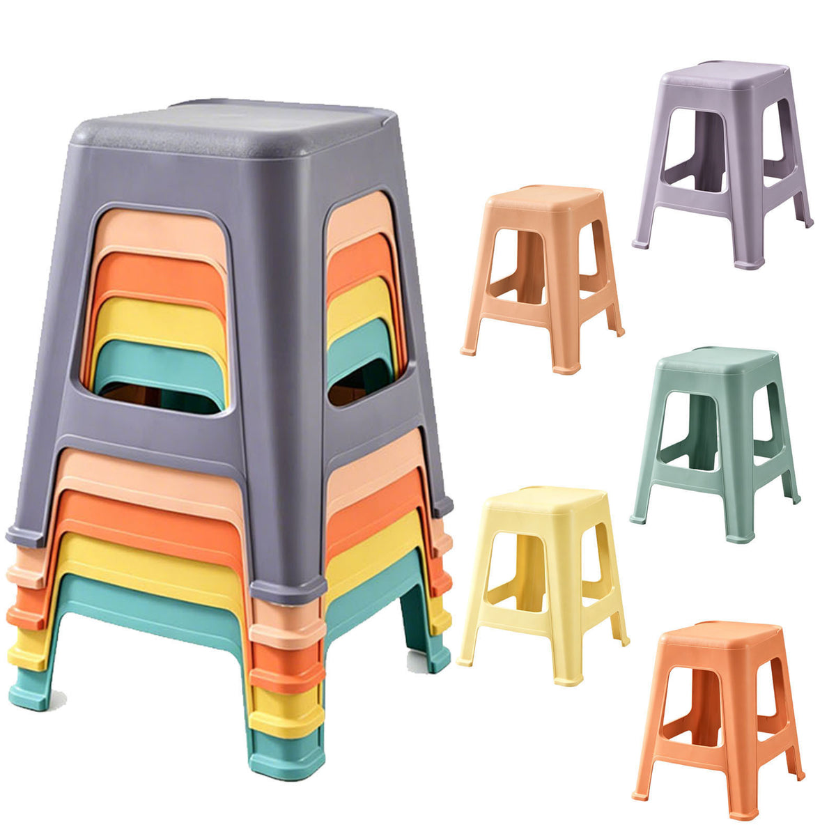 5 Pack Stackable Classroom Stools, 18.8' Height Colorful Nesting Plastic Stool, Portable Backless Chairs Flexible Seating for Kindergarten, Classroom, Elementary School, Middle School, Office, Home