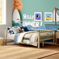 Full Size Daybed, 3-Sided Vertical Slat Guardrail Bed Frame, Breathable Wooden Slat Support Leisure Bed for Home Bedroom,Natural