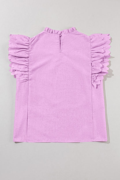 Bright Pink Solid Scalloped Ruffle Sleeve Blouse - Eloy Royal