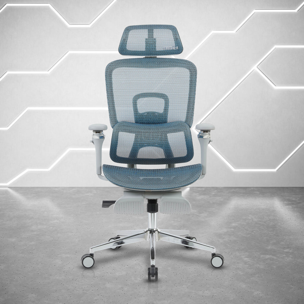 Ergonomic Mesh Office Chair with 5D Armrests & Retractable Footrest, Teal