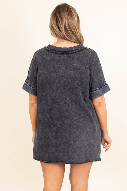 Wholesale Gray Mineral Wash Distressed Slit Patch Pocket Oversize Tee - Eloy Royal