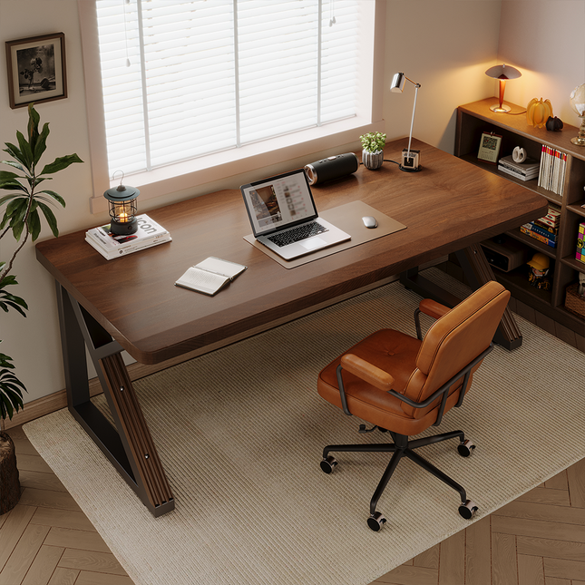 Solid Wood 63-Inch Extra Long Desk,Thickened Desk,Two Person Double Desk for Home Office, Wooden Long Computer Desk,Writing Table for Office, Walnut
