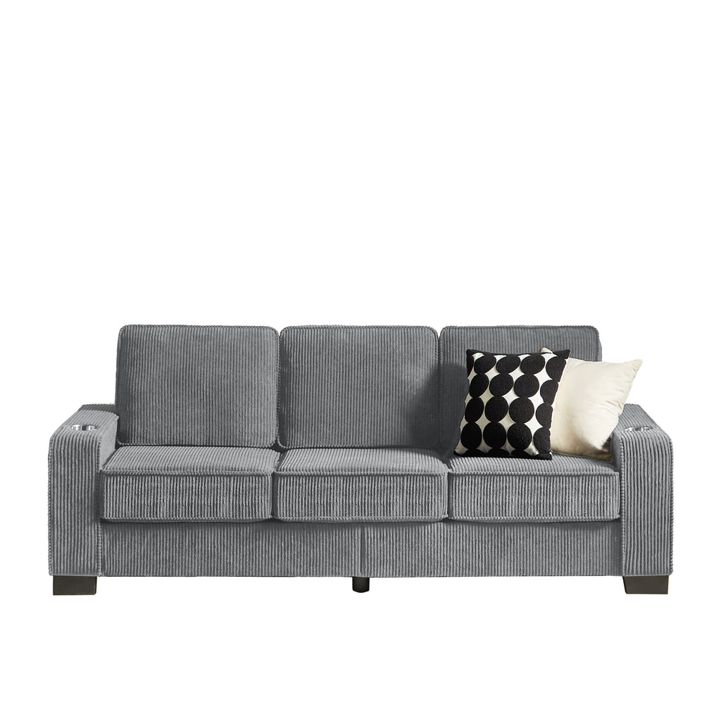 Modern 83.86' Corduroy Fabric Sofa, Compressed 3-Seater Couch for Living Room, Bedroom, Office, Gray