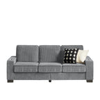 Modern 83.86' Corduroy Fabric Sofa, Compressed 3-Seater Couch for Living Room, Bedroom, Office, Gray