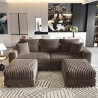 82.7 'Plush Corduroy 3-Seat Sofa,Modern Comfy Upholstered Sofa Cloud Couch,Deep Seat Couches with Soft Pillows and 2 Ottomans,Convertible Sofa Lounge Chair,for Living Room,Apartment,Camel - Eloy Royal
