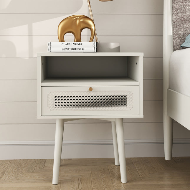 Feeney Dual-tier Storage Nightstand, Side Table, Cream White