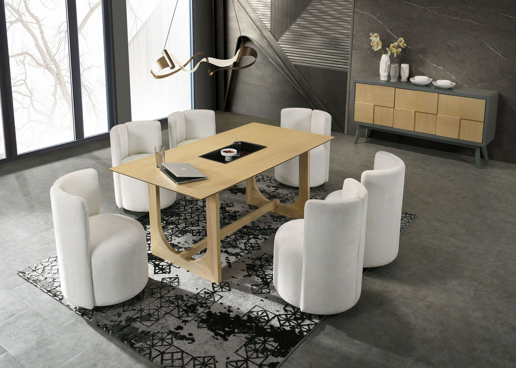 Blayde Natural & White Chenille Finish 8PCs Dining Room Set
