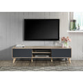 Contemporary 71 in Faux Wood TV Stand Media Console for TVs up to 70'-80', 2 Shelves and 2 Cabinet Entertainment Unit, Natural/Gray