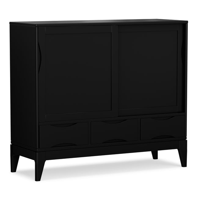 Harper Medium Storage Cabinet in Black with Mid-Century Design, Solid Rubberwood Construction, 48' W x 17' D x 42' H