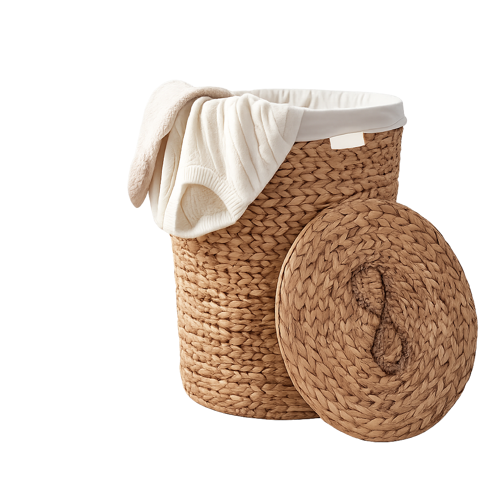 Ludmilla Round Tall Water Hyacinth Woven Wicker Laundry Hamper with Lid - For Clothes, Canvas, Toys and Book Storage with Removable Liner - 18' x 18' x 23' - Natural Brown
