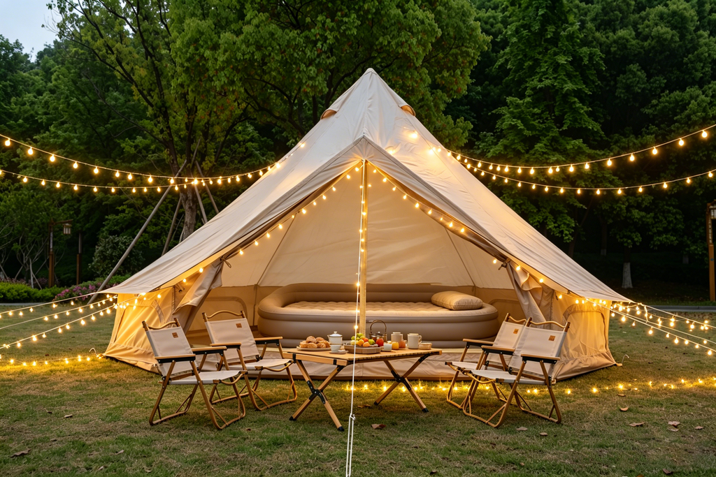 Oxford Bell Tent for Family Camping - Spacious 9.8ft Yurt with Stove Jack, Large Glamping Tents for 3-4 People, 4 Season Oxford Hot Tent Shelter  Beige