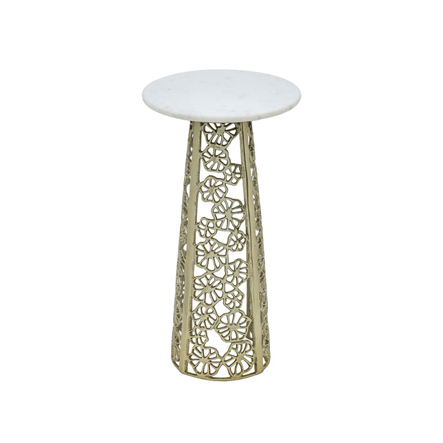 Gold Side Table with White Marble Top Decorative Modern End Table Aluminum Base Accent Table for Living Room 11x11x21.25'