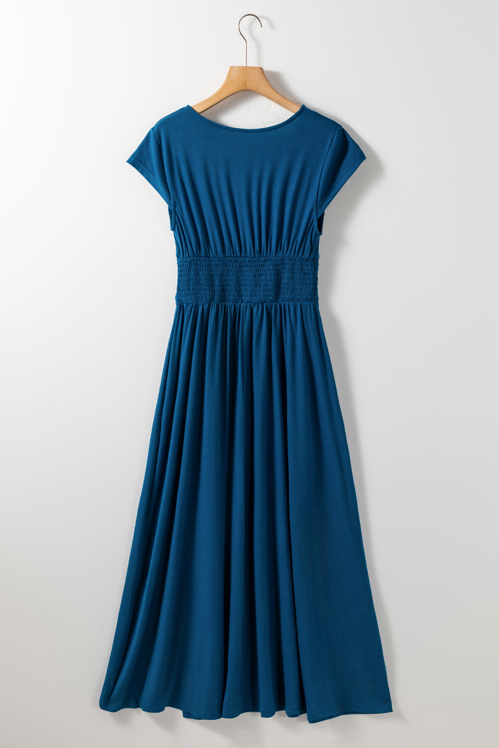 Peacock Blue Deep V Neck Ruched High Waist Maxi Dress - Eloy Royal