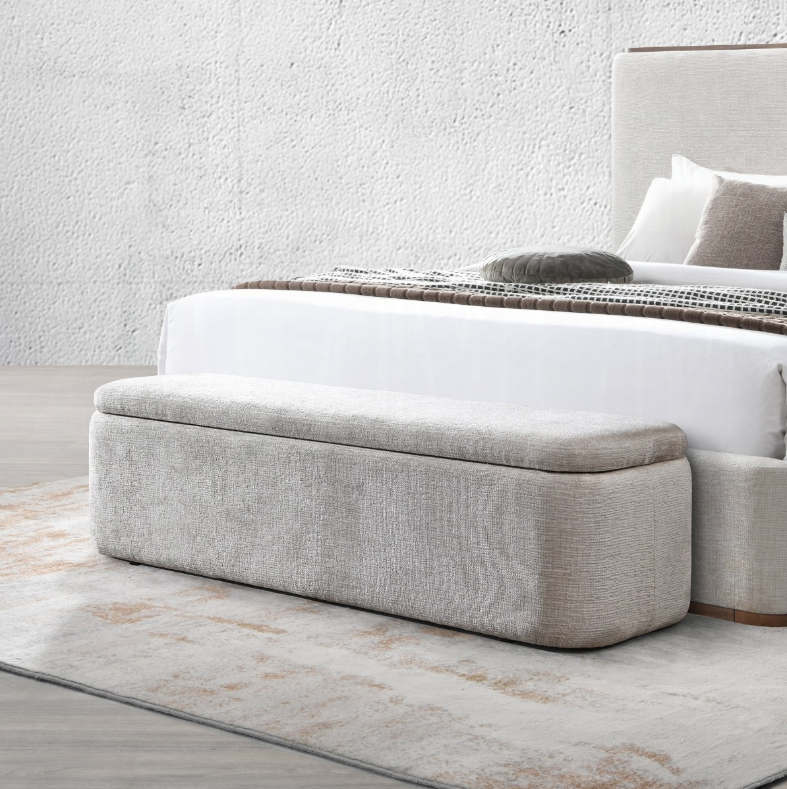Orane Gray Linen Bench w/Storage
