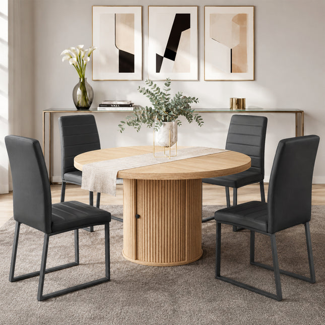 4piece PU Padded Dining Chair Set with 47.2 in Round Roman Column Table, Storage Included, Suitable for Restaurants/Wooden color