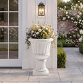 Classic European Pedestal Urn Decorative Large‑Capacity Outdoor Garden Planter for Patio Courtyard Entryway-White