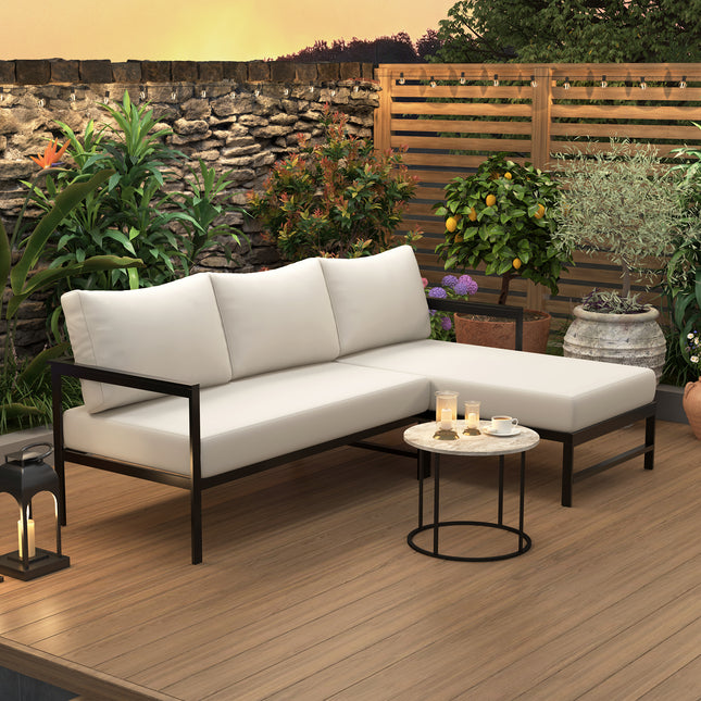 U_style Outdoor L-Shaped Sofa with Iron Frame with Weather-Resistant Patio Sofa Set